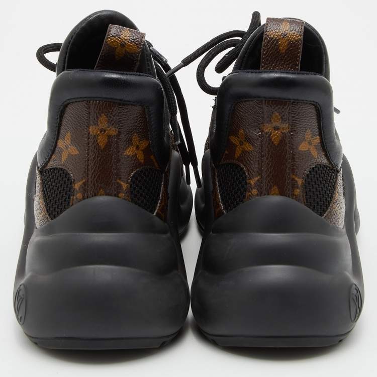 Pre Owned Louis Vuitton Black/Brown Neoprene/Leather and Monogram Canvas Archlight Sneakers Size 38