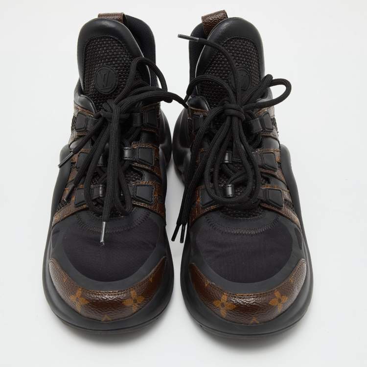 Pre Owned Louis Vuitton Black/Brown Neoprene/Leather and Monogram Canvas Archlight Sneakers Size 38