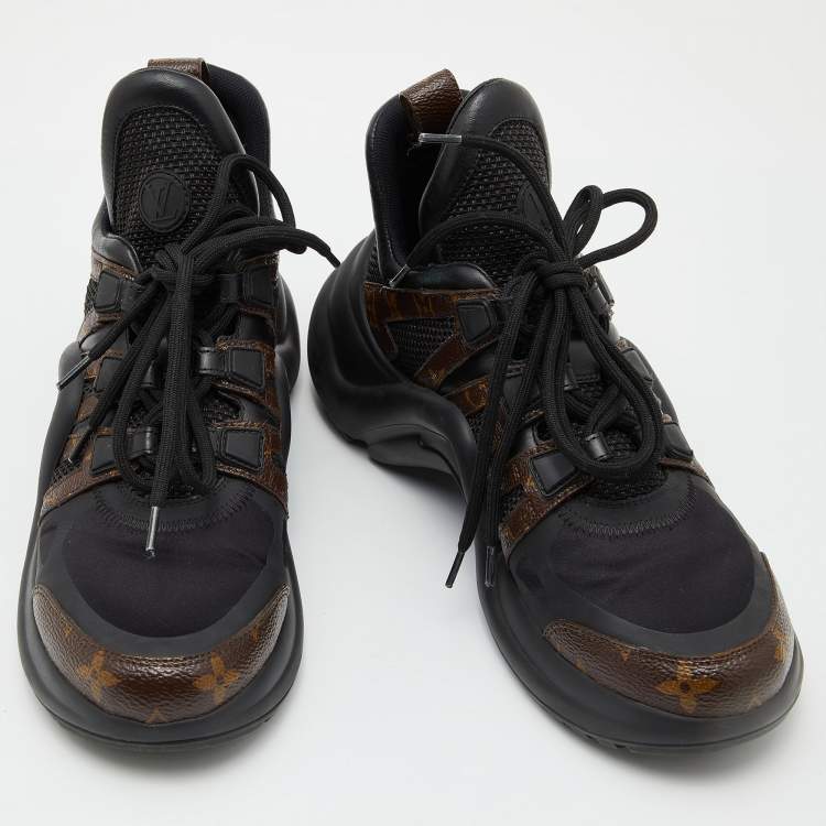Pre Owned Louis Vuitton Black/Brown Neoprene/Leather and Monogram Canvas Archlight Sneakers Size 38