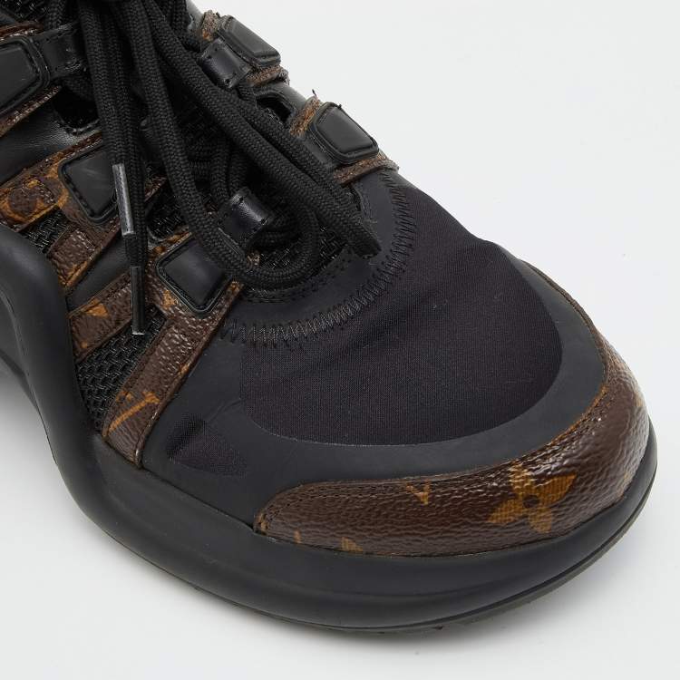 Pre Owned Louis Vuitton Black/Brown Neoprene/Leather and Monogram Canvas Archlight Sneakers Size 38