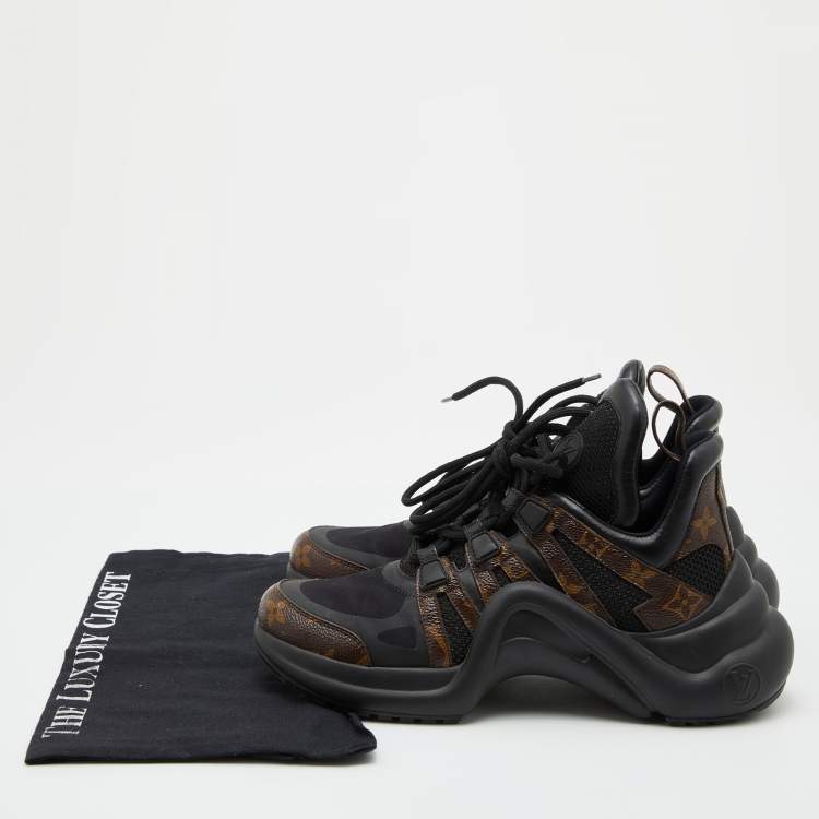 Pre Owned Louis Vuitton Black/Brown Neoprene/Leather and Monogram Canvas Archlight Sneakers Size 38