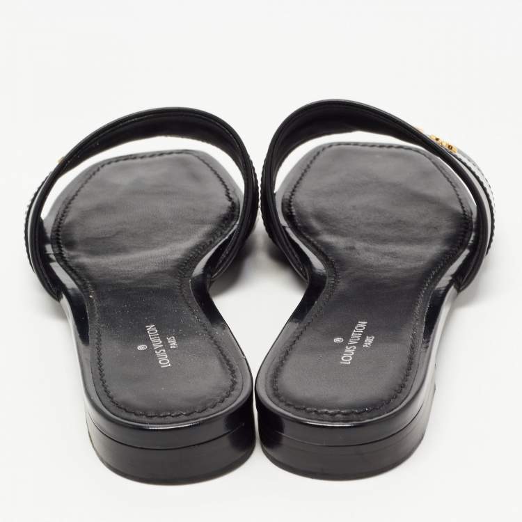 Pre Owned Louis Vuitton Black Leather Embellished Flat Slides  Size 36