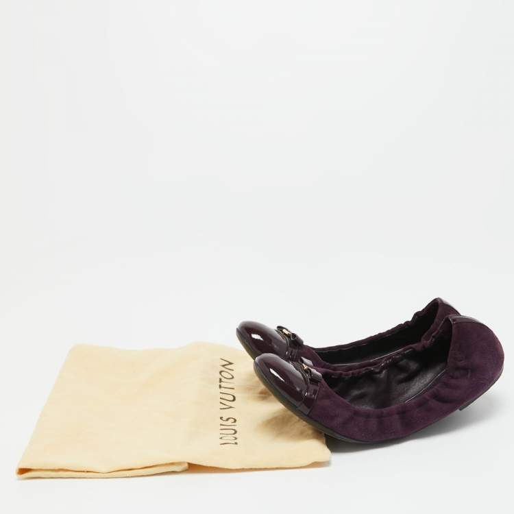 Pre Owned Louis Vuitton Purple Suede and Patent Leather Elba Scrunch Ballet Flats Size 38