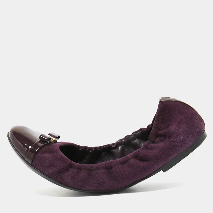 Pre Owned Louis Vuitton Purple Suede and Patent Leather Elba Scrunch Ballet Flats Size 38