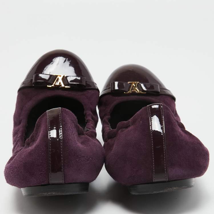 Pre Owned Louis Vuitton Purple Suede and Patent Leather Elba Scrunch Ballet Flats Size 38