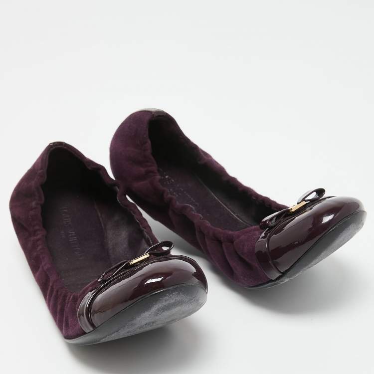 Pre Owned Louis Vuitton Purple Suede and Patent Leather Elba Scrunch Ballet Flats Size 38