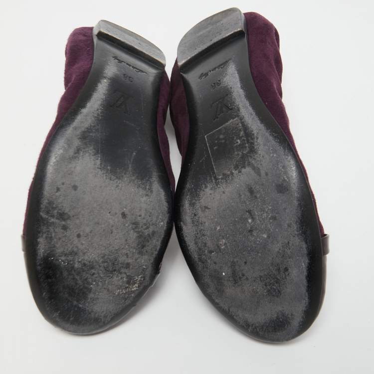 Pre Owned Louis Vuitton Purple Suede and Patent Leather Elba Scrunch Ballet Flats Size 38