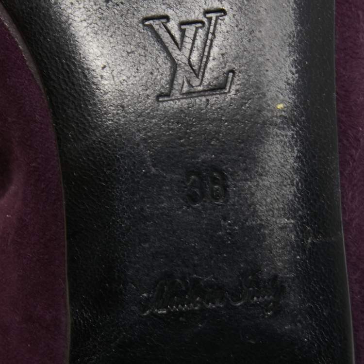 Pre Owned Louis Vuitton Purple Suede and Patent Leather Elba Scrunch Ballet Flats Size 38