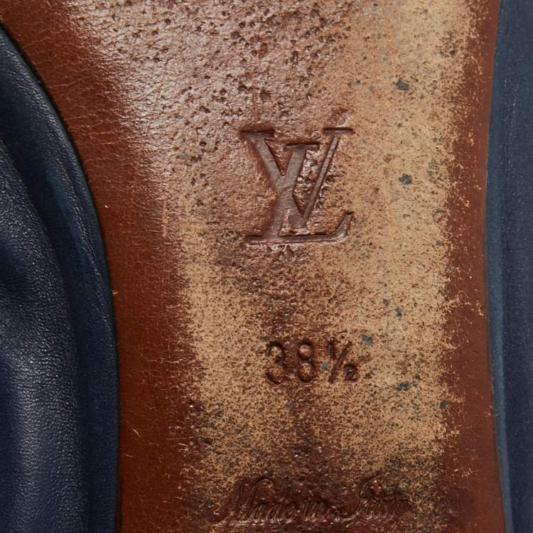 Pre Owned Louis Vuitton Navy Blue Python and Leather Elba Scrunch Ballet Flats Size 38.5