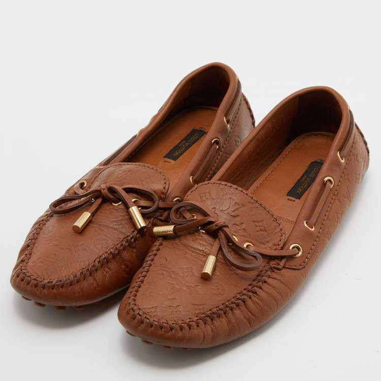 Louis Vuitton Brown Monogram Leather Gloria Slip on Loafers Size 38