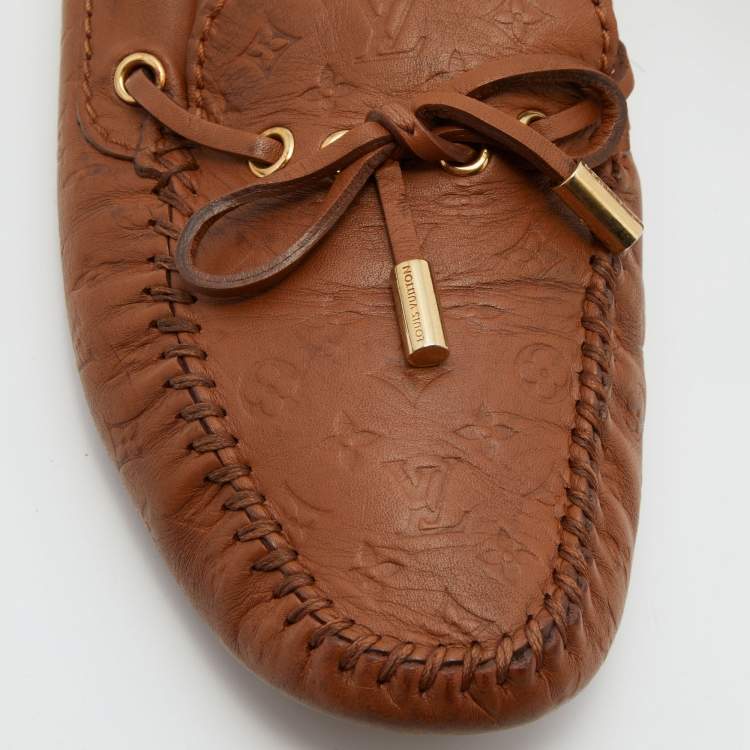 Pre Owned Louis Vuitton Brown Monogram Leather Gloria Slip On Loafers Size 38