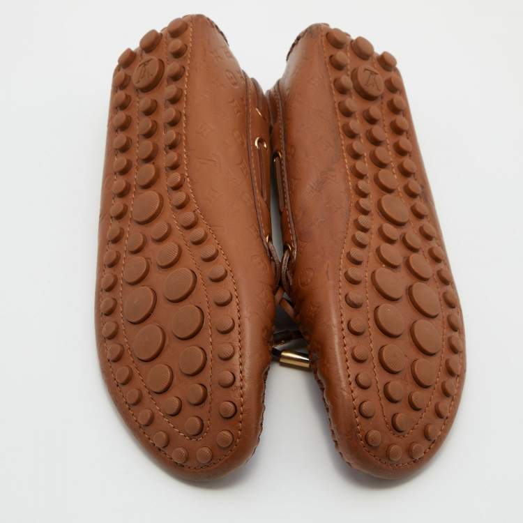 Pre Owned Louis Vuitton Brown Monogram Leather Gloria Slip On Loafers Size 38