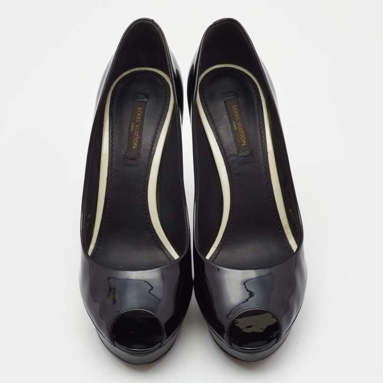 Pre Owned Louis Vuitton Black Leather Eyeline Platform Peep Toe Pumps Size 38