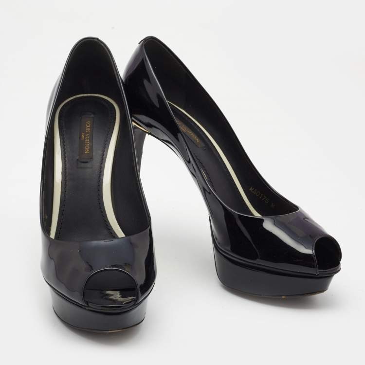 Pre Owned Louis Vuitton Black Leather Eyeline Platform Peep Toe Pumps Size 38