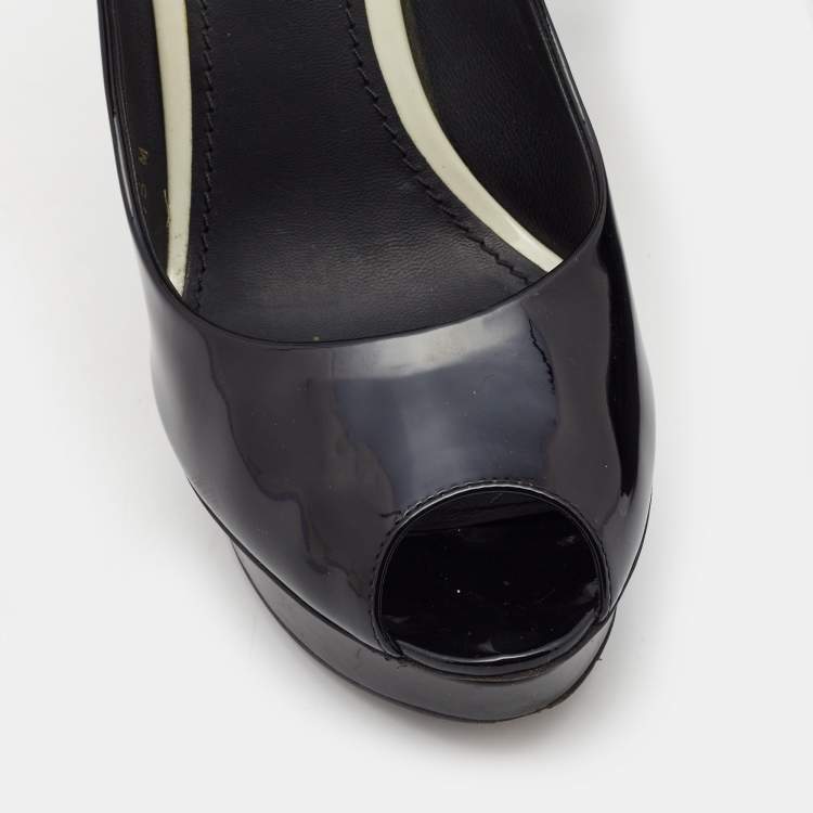 Pre Owned Louis Vuitton Black Leather Eyeline Platform Peep Toe Pumps Size 38