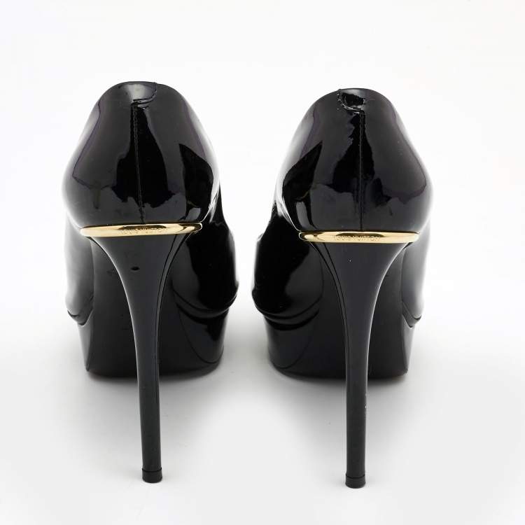 Pre Owned Louis Vuitton Black Leather Eyeline Platform Peep Toe Pumps Size 38