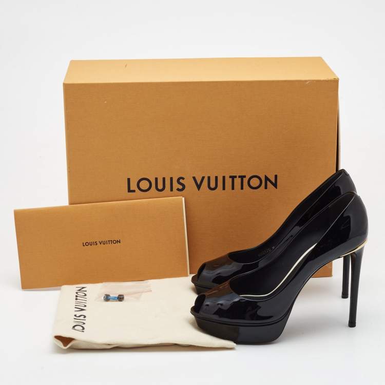 Pre Owned Louis Vuitton Black Leather Eyeline Platform Peep Toe Pumps Size 38