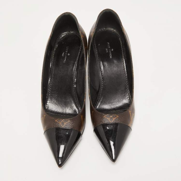 Pre Owned Louis Vuitton Brown Monogram Canvas and Patent Cherie Pumps Size 37