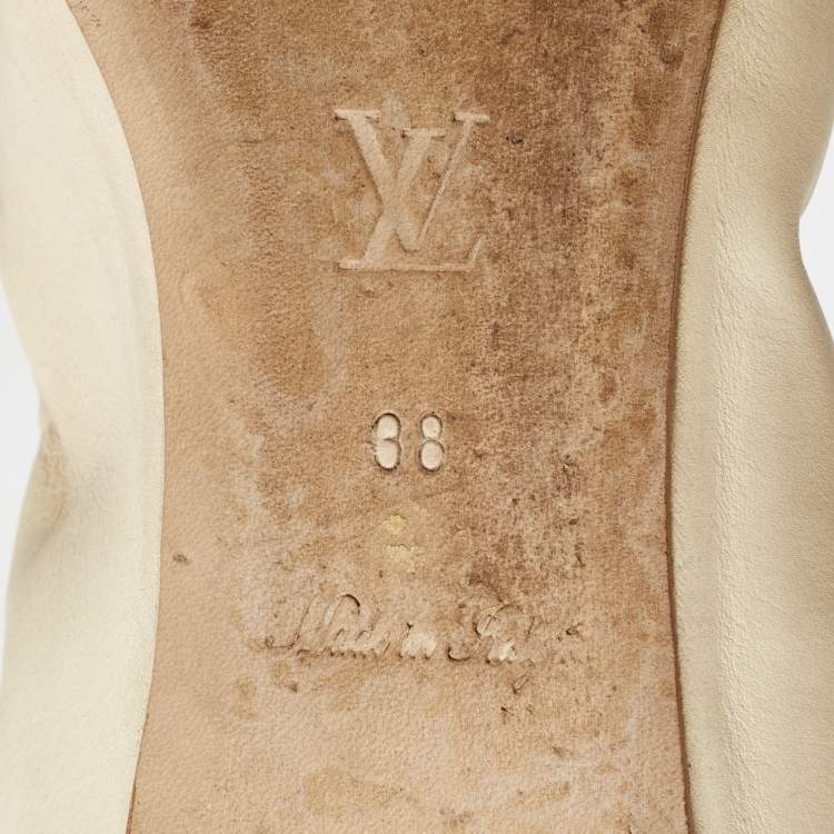 Pre Owned Louis Vuitton White Two Tone Leather And Python Cap Toe Scrunch Ballet Flats Size 38