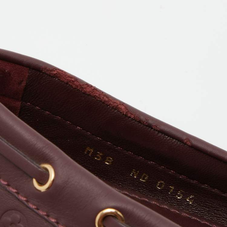 Pre Owned Louis Vuitton Aube Monogram Empreinte Leather Gloria Flat Loafers Size 38
