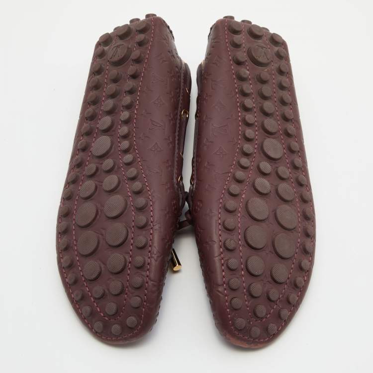 Pre Owned Louis Vuitton Aube Monogram Empreinte Leather Gloria Flat Loafers Size 38