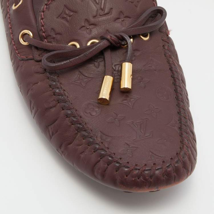 Pre Owned Louis Vuitton Aube Monogram Empreinte Leather Gloria Flat Loafers Size 38