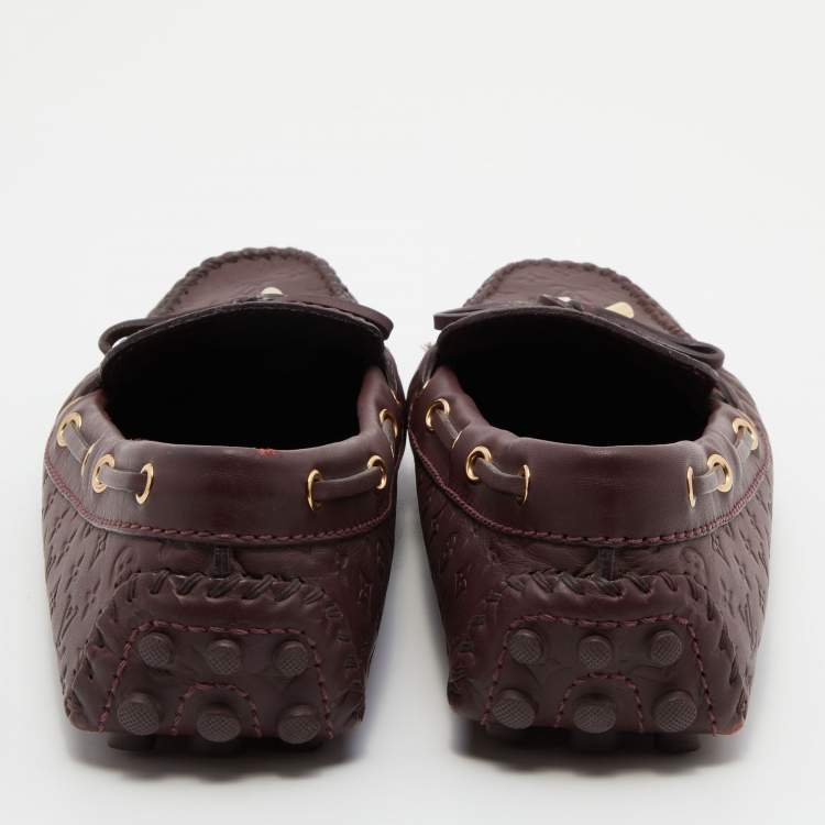 Pre Owned Louis Vuitton Aube Monogram Empreinte Leather Gloria Flat Loafers Size 38
