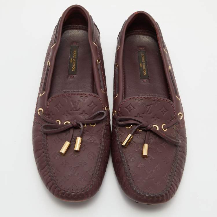 Pre Owned Louis Vuitton Aube Monogram Empreinte Leather Gloria Flat Loafers Size 38