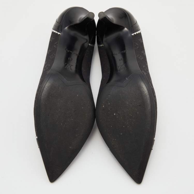 Pre Owned Louis Vuitton Black Monogram Mini Lin Canvas and Leather Raquel Pointed Toe Pumps Size 41