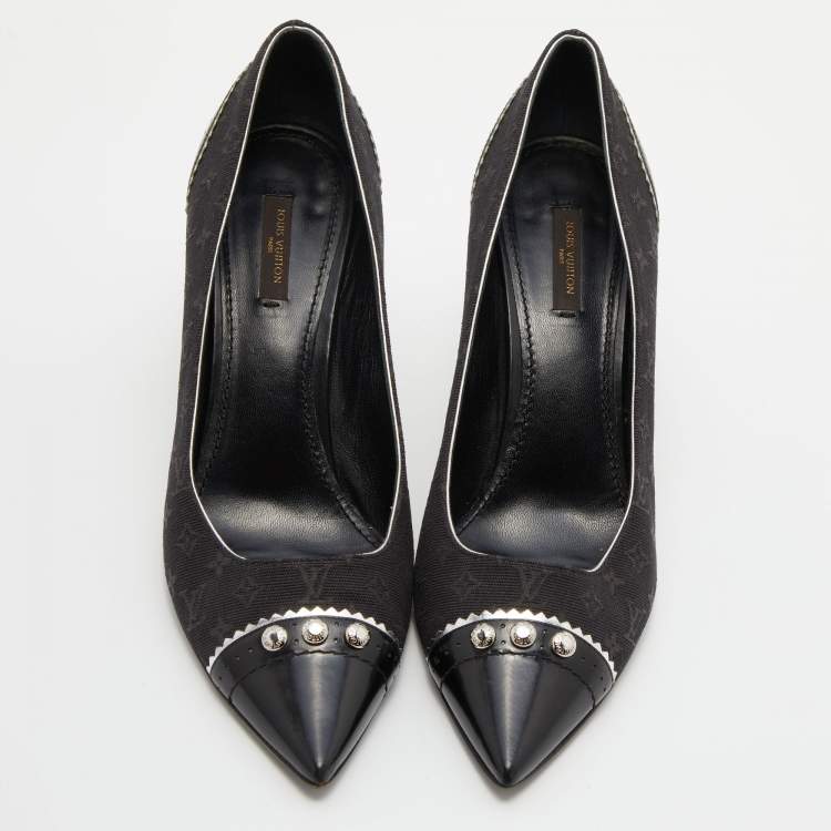 Pre Owned Louis Vuitton Black Monogram Mini Lin Canvas and Leather Raquel Pointed Toe Pumps Size 41