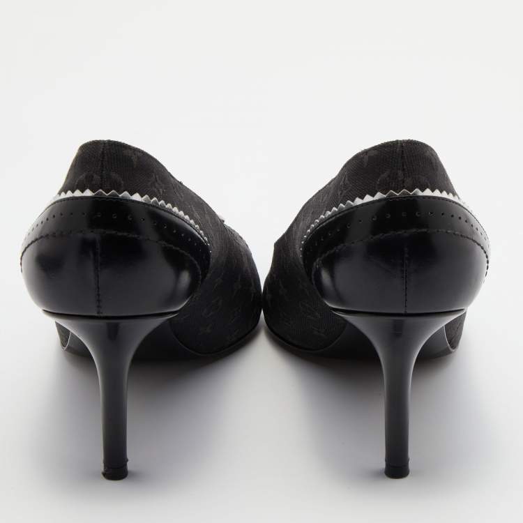Pre Owned Louis Vuitton Black Monogram Mini Lin Canvas and Leather Raquel Pointed Toe Pumps Size 41