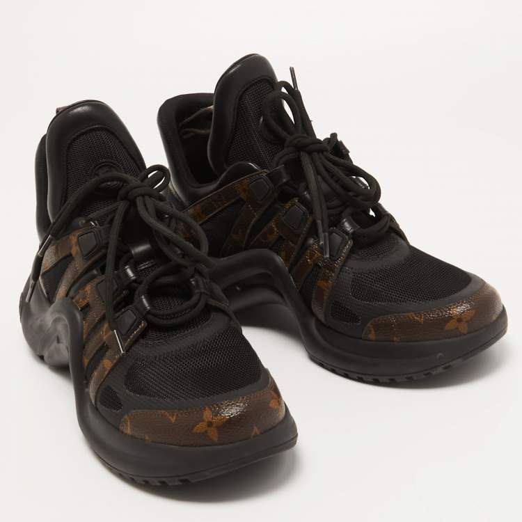 Pre Owned Louis Vuitton Black/Brown Mesh and Monogram Canvas Archlight Sneakers Size 40