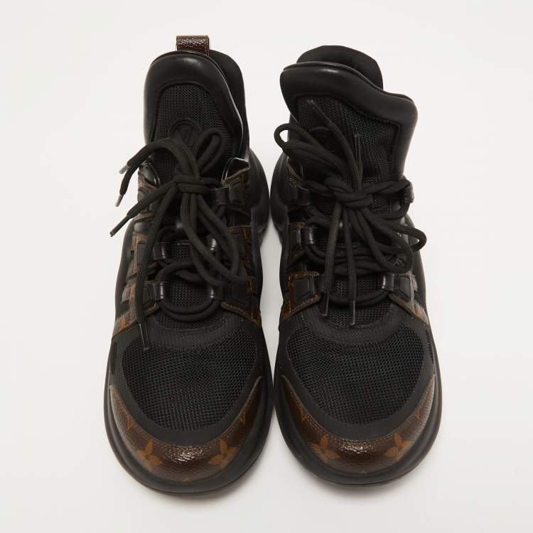 Pre Owned Louis Vuitton Black/Brown Mesh and Monogram Canvas Archlight Sneakers Size 40