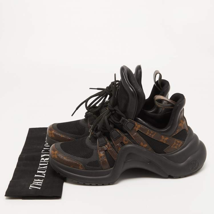 Pre Owned Louis Vuitton Black/Brown Mesh and Monogram Canvas Archlight Sneakers Size 40