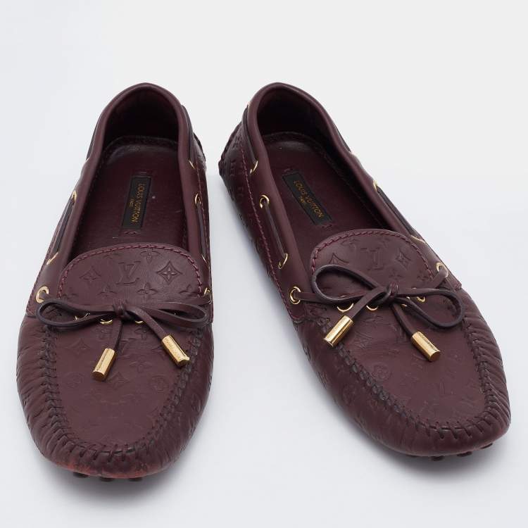Pre Owned Louis Vuitton Aube Monogram Empreinte Leather Gloria Flat Loafers Size 38