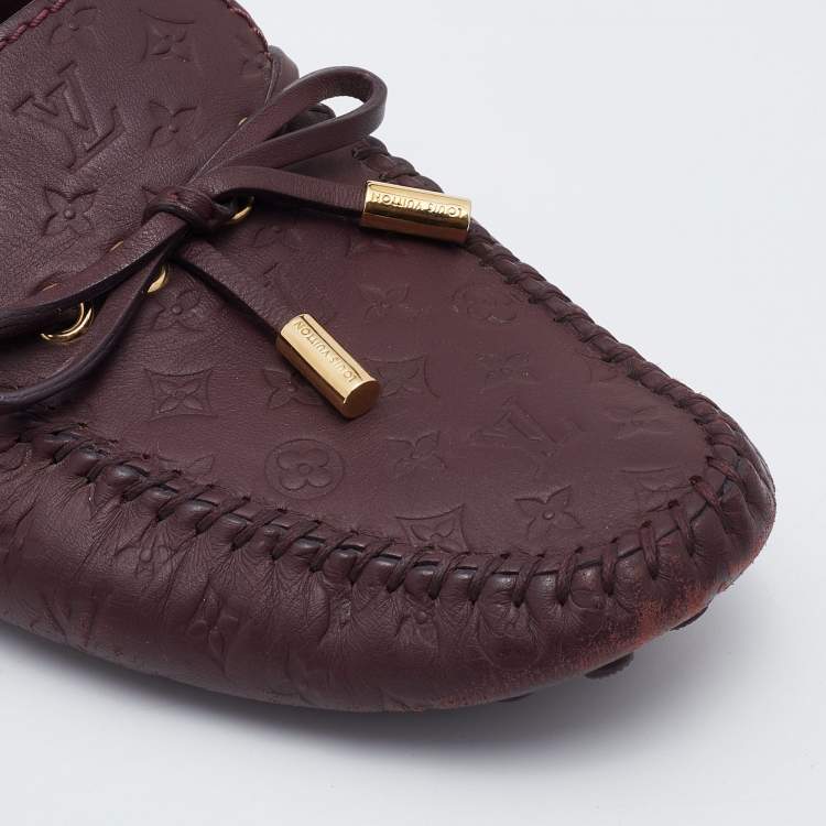 Pre Owned Louis Vuitton Aube Monogram Empreinte Leather Gloria Flat Loafers Size 38