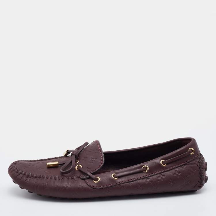 Pre Owned Louis Vuitton Aube Monogram Empreinte Leather Gloria Flat Loafers Size 38