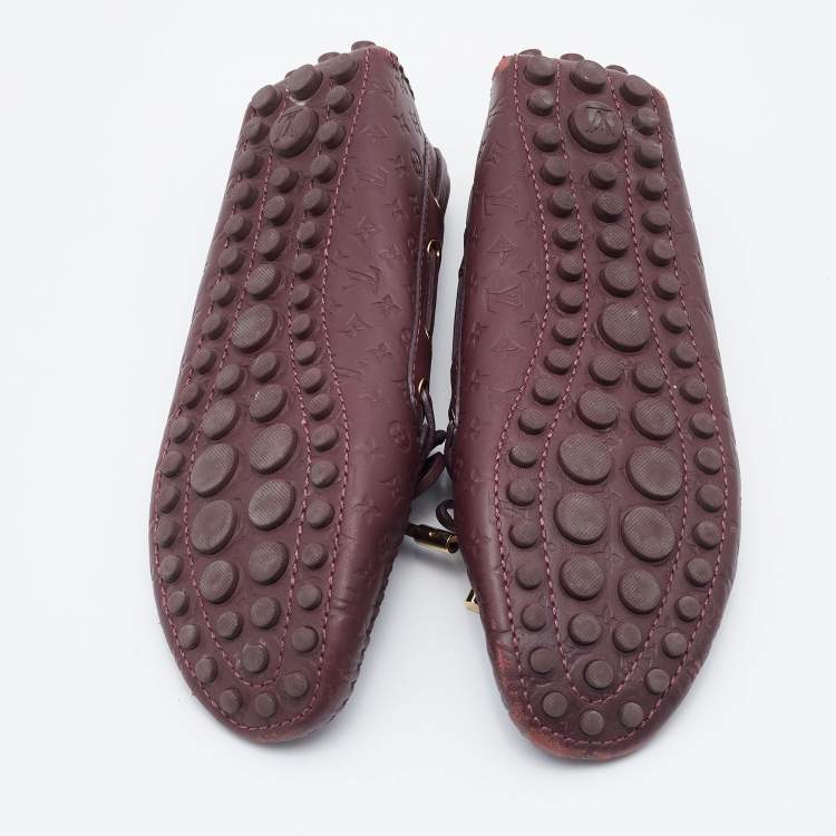 Pre Owned Louis Vuitton Aube Monogram Empreinte Leather Gloria Flat Loafers Size 38