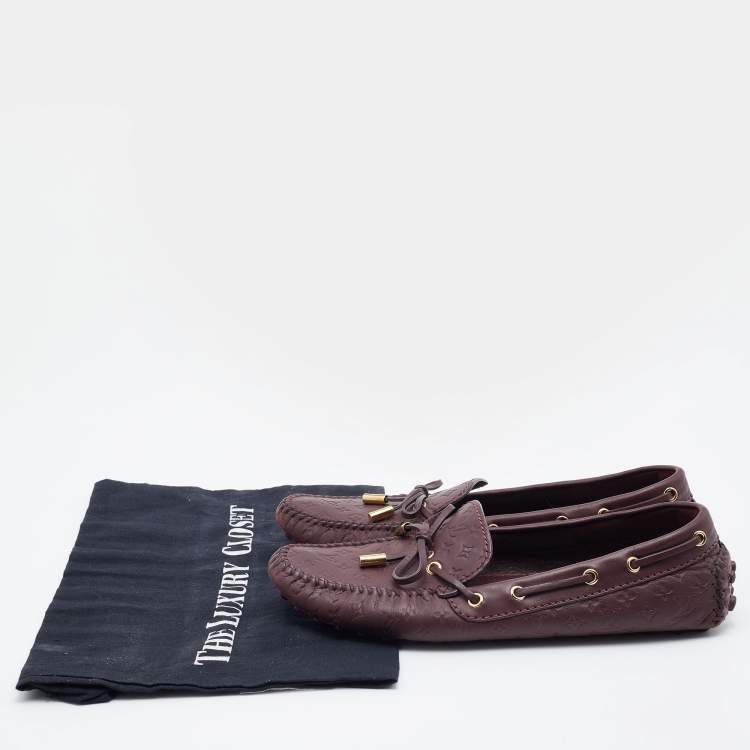Pre Owned Louis Vuitton Aube Monogram Empreinte Leather Gloria Flat Loafers Size 38
