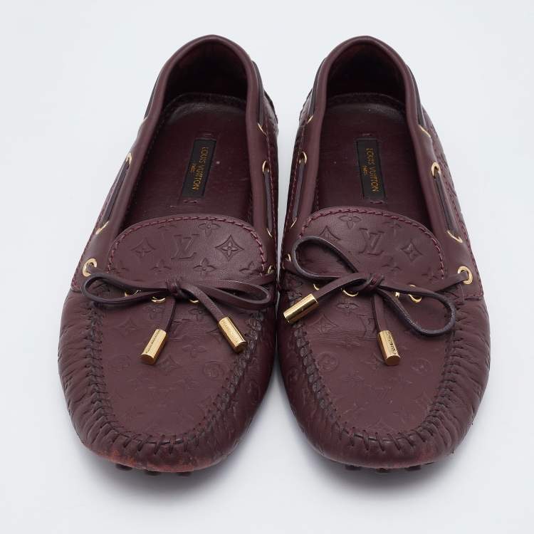 Pre Owned Louis Vuitton Aube Monogram Empreinte Leather Gloria Flat Loafers Size 38