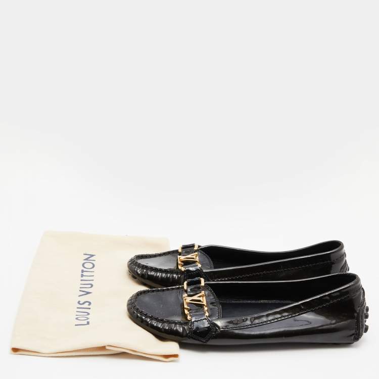 Pre Owned Louis Vuitton Green Patent Leather Oxford Slip On Loafers Size 37