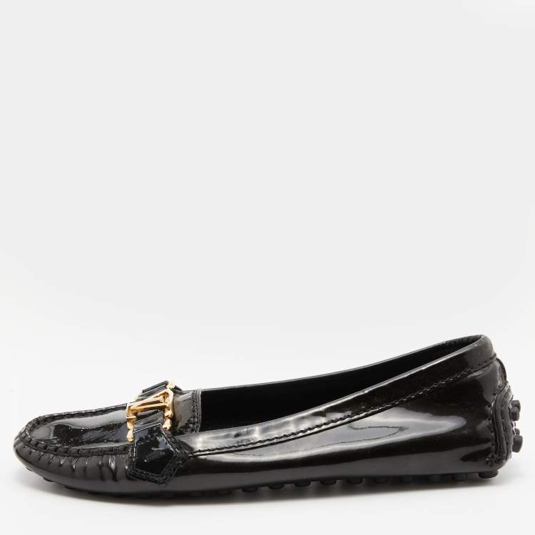 Pre Owned Louis Vuitton Green Patent Leather Oxford Slip On Loafers Size 37