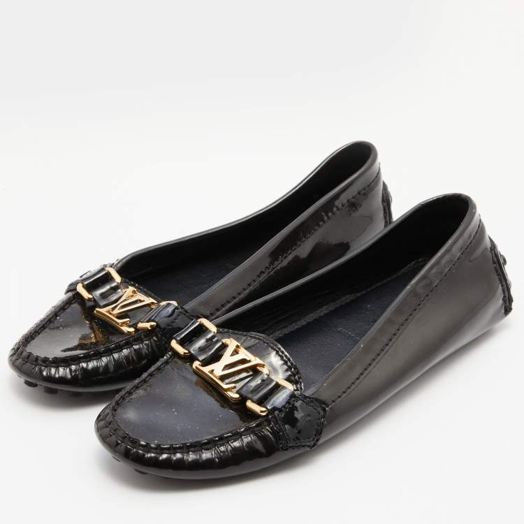 Pre Owned Louis Vuitton Green Patent Leather Oxford Slip On Loafers Size 37