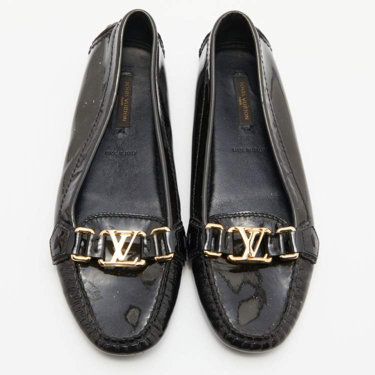 Pre Owned Louis Vuitton Green Patent Leather Oxford Slip On Loafers Size 37