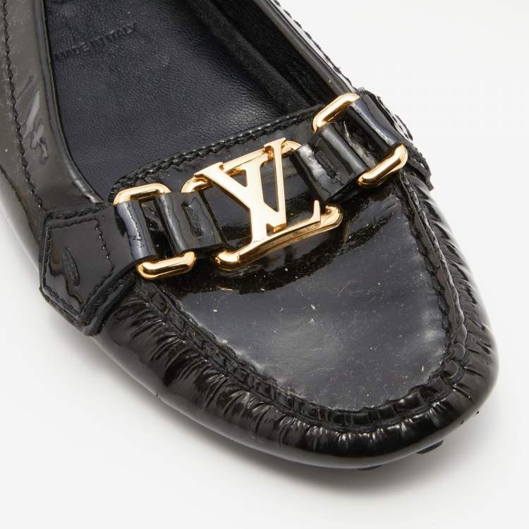 Pre Owned Louis Vuitton Green Patent Leather Oxford Slip On Loafers Size 37