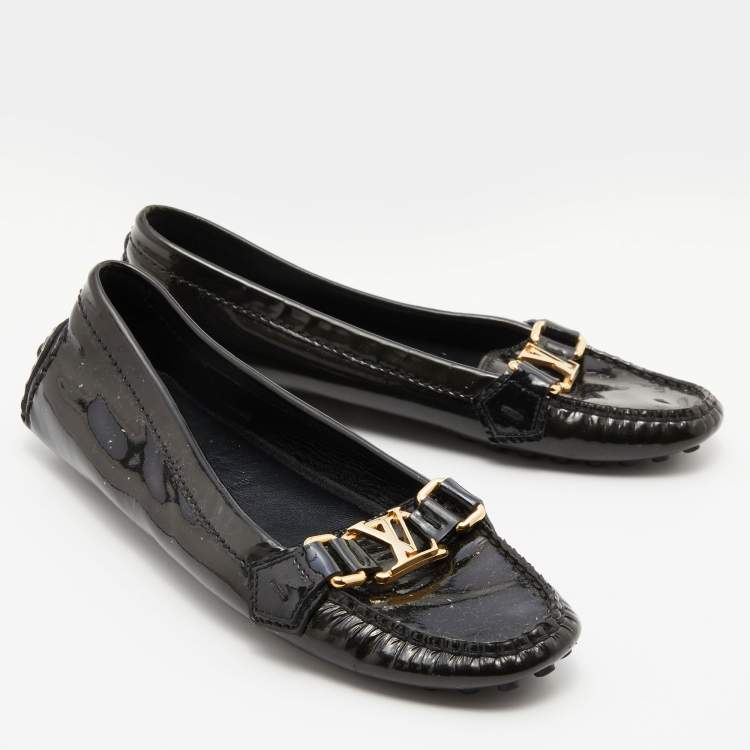 Pre Owned Louis Vuitton Green Patent Leather Oxford Slip On Loafers Size 37