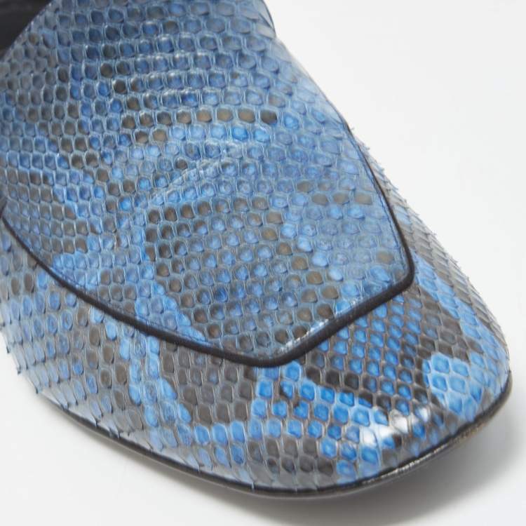 Pre Owned Louis Vuitton Blue/Black Python Studded Heel Loafers Size 38
