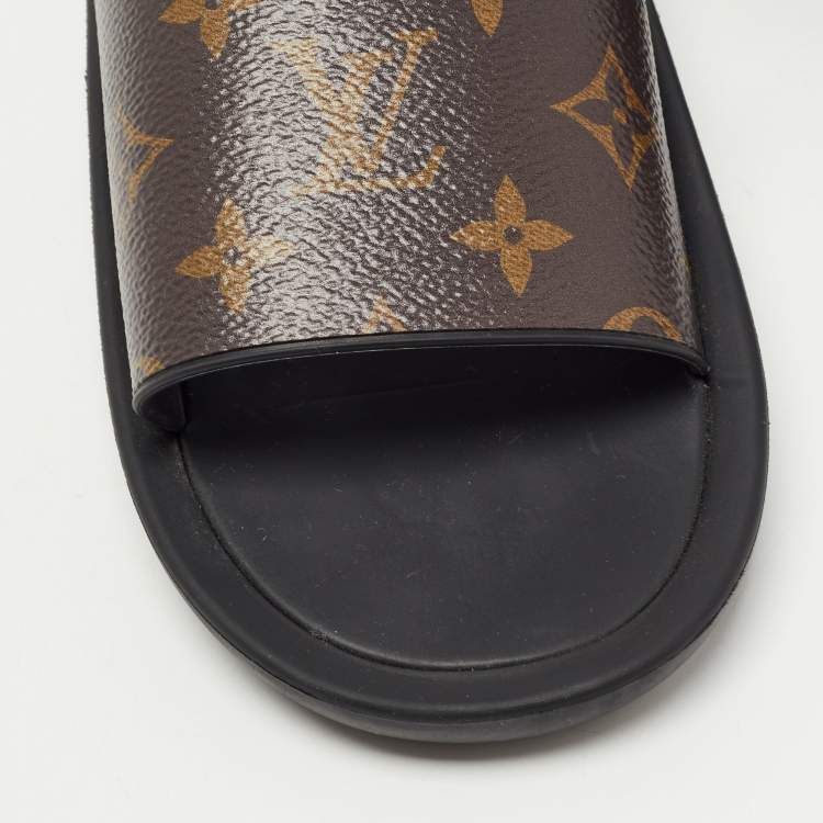 Pre Owned Louis Vuitton Brown Monogram Canvas Waterfront Slides Size 36