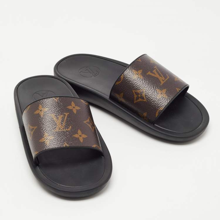 Pre Owned Louis Vuitton Brown Monogram Canvas Waterfront Slides Size 36