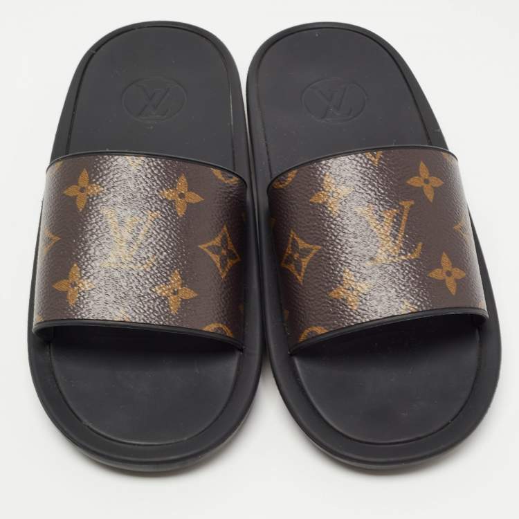 Pre Owned Louis Vuitton Brown Monogram Canvas Waterfront Slides Size 36